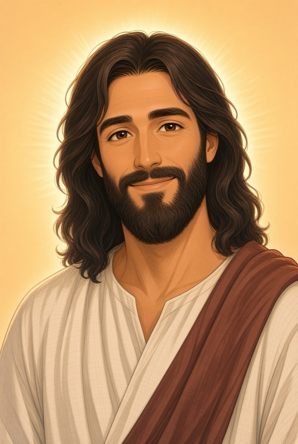 A smiling, welcoming portrait of Jesus
